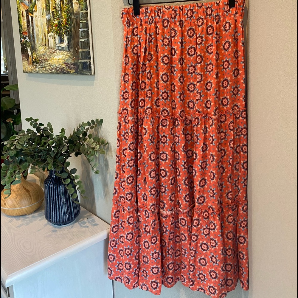 Meadow Chic Floral Tiered Flowy Maxi Skirt